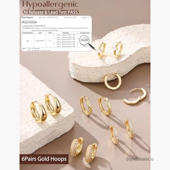 Small Chunky Gold Hoop Earrings Set 8 Pairs Hypoallergenic 14K Gold Filled - Picture 5 of 7
